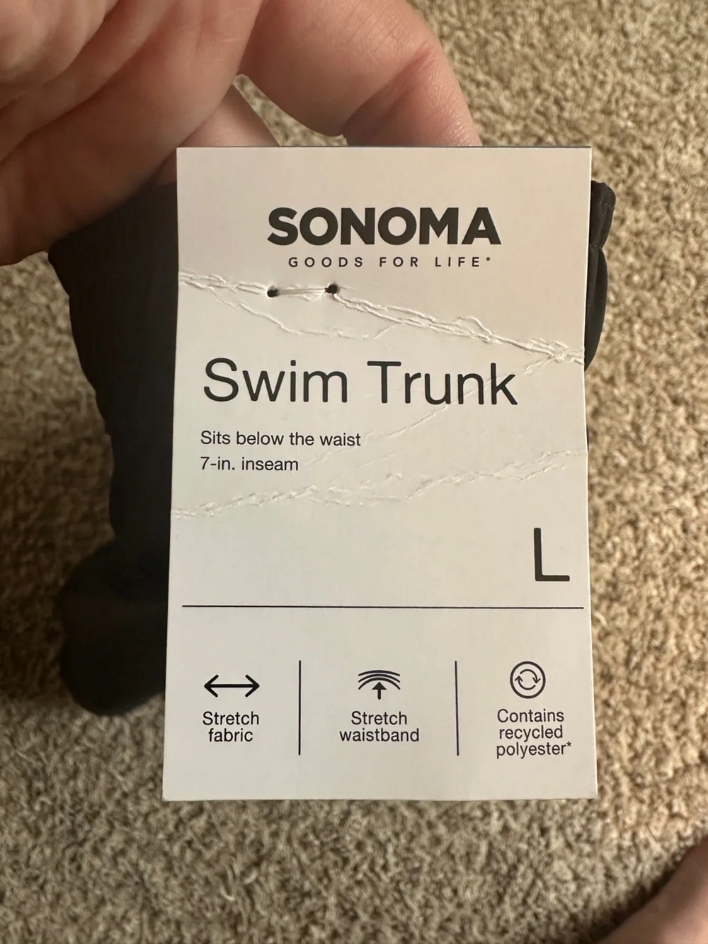 Sonoma Black Swim Hybrids with White Drawstring